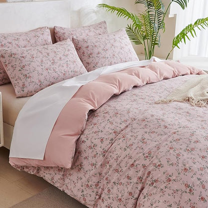 Floral King Comforter Set 3 Pieces Soft Cute Floral Bedding Comforter Lightweight Garden Style King Floral Botanical Comforter Set for All Seasons 1 Comforter and 2 Pillowcases