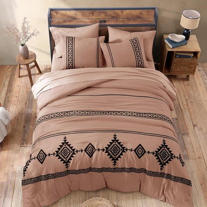 MaiRêve Embroidery Comforter Set, Boho Farmhouse Western Bedding Set, All Season Bed in A Bag Comforter Set with Sheets, Pillowcases & Shams, Dusty Pink King 7 Pieces