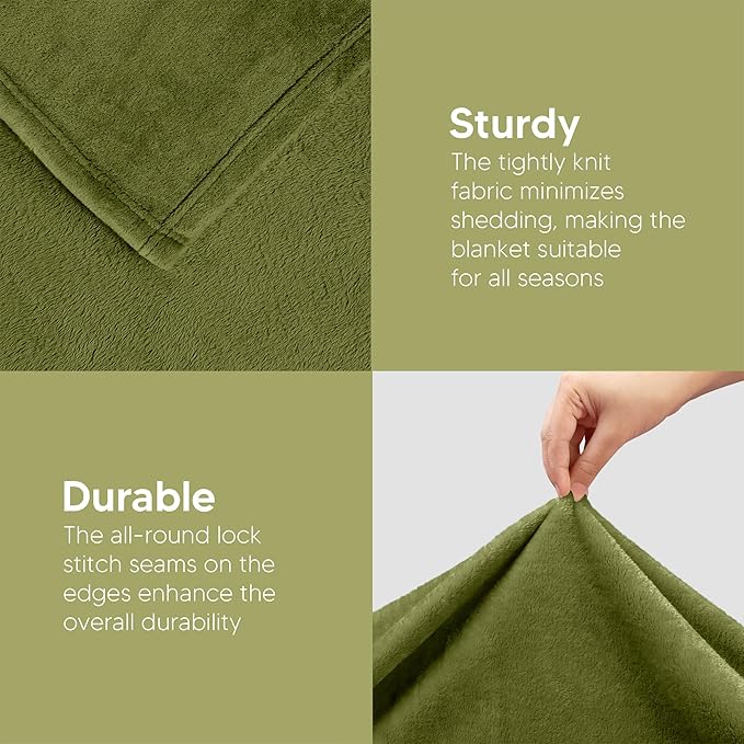 Utopia Bedding Fleece Blanket Queen Size Olive 300GSM Luxury Fuzzy Soft Anti-Static Microfiber Bed Blanket (90x90 Inch)