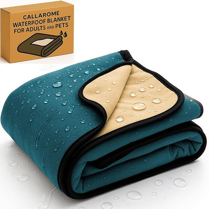 Waterproof Dog Blanket - Multipurpose Lekproof Blanket for Pets or Adults - Furniture Protector for Bed, Couch, Water Proof & Stain Resistant Easy to Clean Throw Blanket, Reversible Blue 50"x60"