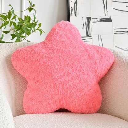 Star Pillow, 14.9" Star Shaped Plush Pillow for Couch Bed Sofa, Cute Decorative Throw Pillows with Soft Faux Fur Room Decor for Bedroom Living Room (Rose Pink)