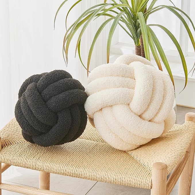 Decorative Throw Knot Pillow Ball for Home Chair Sofa Couch Bed Aesthetic Round Decor Pillows Lambswool Knotted Pillow Cushion (Beige, 13 inches)
