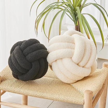 Decorative Throw Knot Pillow Ball for Home Chair Sofa Couch Bed Aesthetic Round Decor Pillows Lambswool Knotted Pillow Cushion (Beige, 13 inches)
