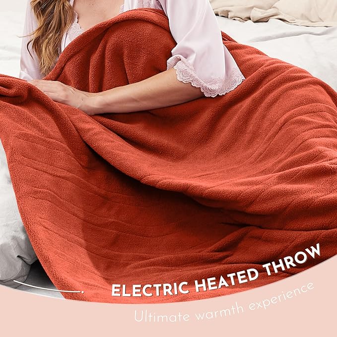 Electric Heated Blanket Full Size 72x84 Microplush Cover Blanket 4 Heat Settings & 10 Hours Auto Off, Cozy & Breathable, Warm All Night, Orange