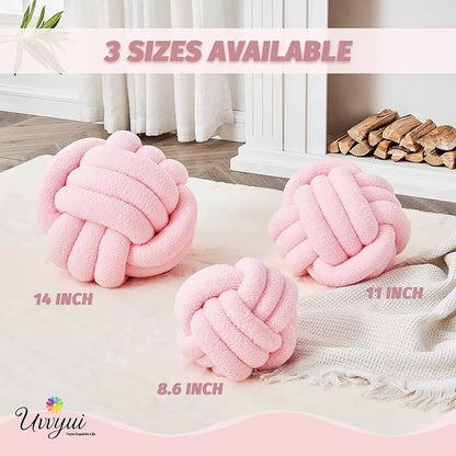 Uvvyui Knot Pillow Ball, Soft Home Decorative Pillows, Round Throw Pillow, Handmade Knotted Plush Pillow, Round Boucle Pillow Cushion (14 Inches Pink)