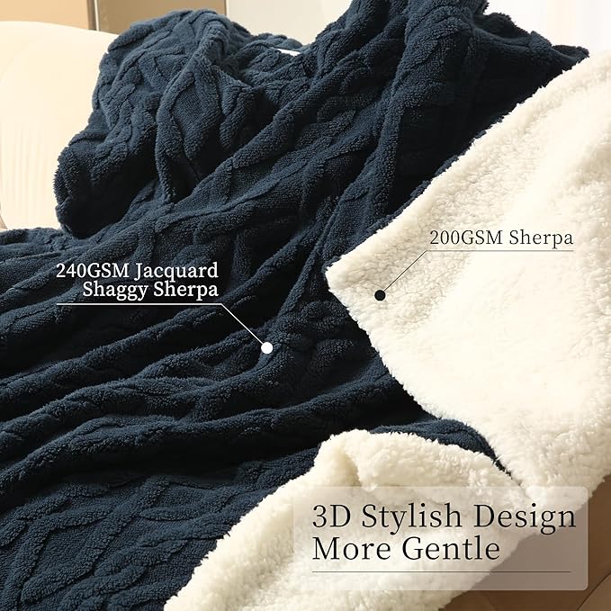 Heating Blanket Twin Size Extra-Thick and Warm Electric Blanket with 10 Hour Auto Off & 5 Heating Levels, 3D Pattern Design and Overheating Protection, Navy Blue