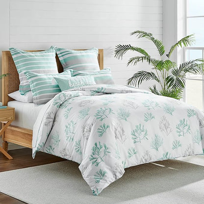 Levtex Home - Truro Spa Comforter Set - King Comforter + Two King Pillow Cases - Stripe - Spa, Grey and White - Comforter (106 x 94in.) and Pillow Case (36 x 20in.) - Cotton
