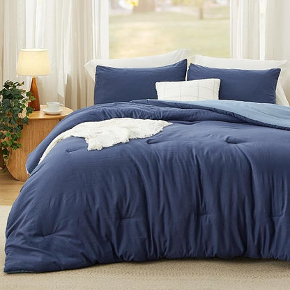 Bedsure King Comforter Set, Navy Blue Soft Prewashed Bedding for All Seasons, 3 Pieces GentleSoft™ Bed Set, 1 Lightweight Comforter (104"x90") and 2 Pillowcases (20"x36")