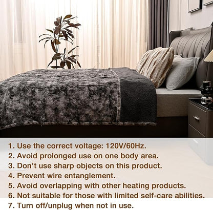 Bearhug Electric Blanket Queen Size, 84" x 90" Heated Blanket Dual Controllers, Faux Fur & Sherpa, 10 Heating Levels & 1-12H Auto Off, Over-Heat Protect, ETL, Machine Washable