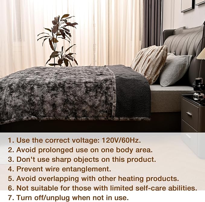 Bearhug Electric Blanket King Size 100"x 90", Dual Controllers Heated Blanket, Reversible Faux Fur & Sherpa, Over-Heat Protect, 10 Heating Levels, ETL, Machine Washable