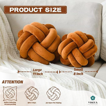 Knot Pillow Ball, Soft Home Decorative Throw Pillows Cushion, Round Changeability Knotted Pillows, Modern Home Handmade Cushions for Bedroom, Sofa, Couch (8 Inch, Caramel)