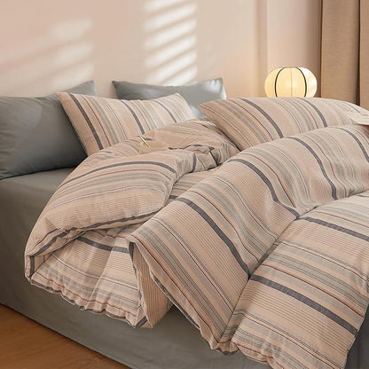 HighBuy Bohemian Gingham Comforter Set Full Size Aztec Geometric Bedding Set Soft Breathable Blue Grey Stripe Fluffy Comforter Sets Boho Comforter with 2 Pillowcases(20"x26")