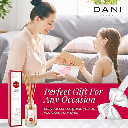 DANI Naturals Reed Diffuser Set - Citrus Rose Scent - Aromatherapy Essential Oils - Alcohol-Free, Non-Toxic, Eco-Friendly, 10 Reeds - 3.5 oz