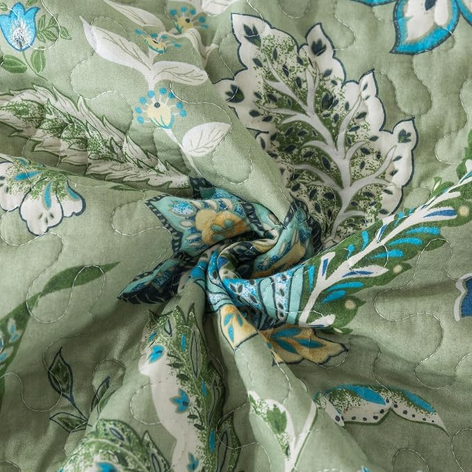 BEDIFANY Farmhouse Queen Quilt Bedding Set - Cotton Lightweight Bedspread with Floral Pattern, 90x98 Inch All Season Coverlet Set, 3 Piece (Quilt + 2 Pillow Shams)