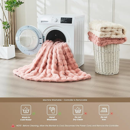 Heated Blanket Throw 50''x60'', Fast Heating Electric Blanket Ultra-Soft Faux Rabbit Fur with 5 Heat Levels & 5H Auto Shut-Off, Overheat Protection, Machine Washable