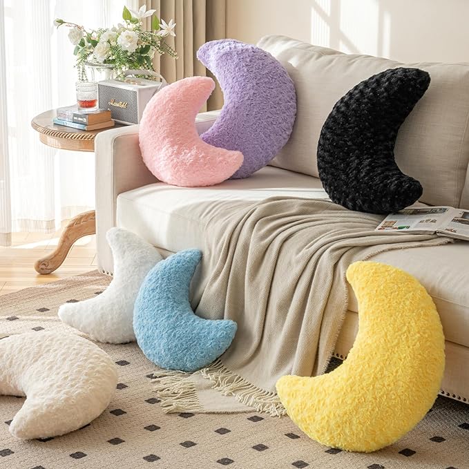 Moon Pillow, Decorative Throw Pillow with Soft Plush for Couch Bed, Cozy Moon Decorative Pillows for Bedroom Living Room, Home Décor Comfort Gift (Black, 19.6 Inches)