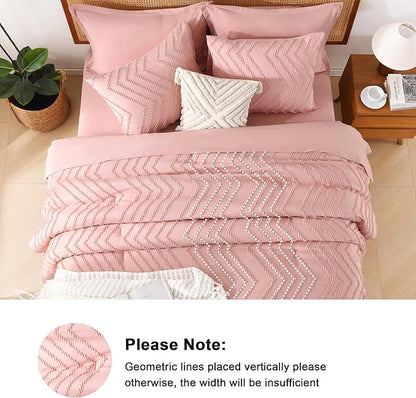 Litanika Blush Pink California King Size Comforter Set with Sheets - 7 Pieces Bed in a Bag California King Boho Tufted Complete Bedding Sets with Comforter, Sheets, Pillowcases & Shams