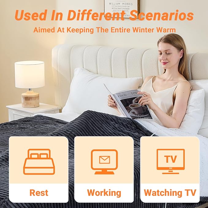 Heated Blanket Electric Twin, Soft Flannel Heating Blanket with 8 Hours Auto Off 10 Fast Heating Levels Machine Washable Sherpa Heated Blanket with Overheating Protection