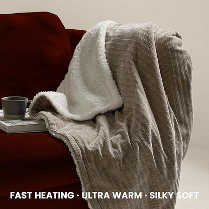 Heated Throw Blanket, 50"x60"Ultra Soft Cozy Chenille Electric Blanket with 10 Heating Levels & 2-10H Auto-Off, Fasting Heating for Couch/Bed, ETL Certified, Machine Washable(Khaki)