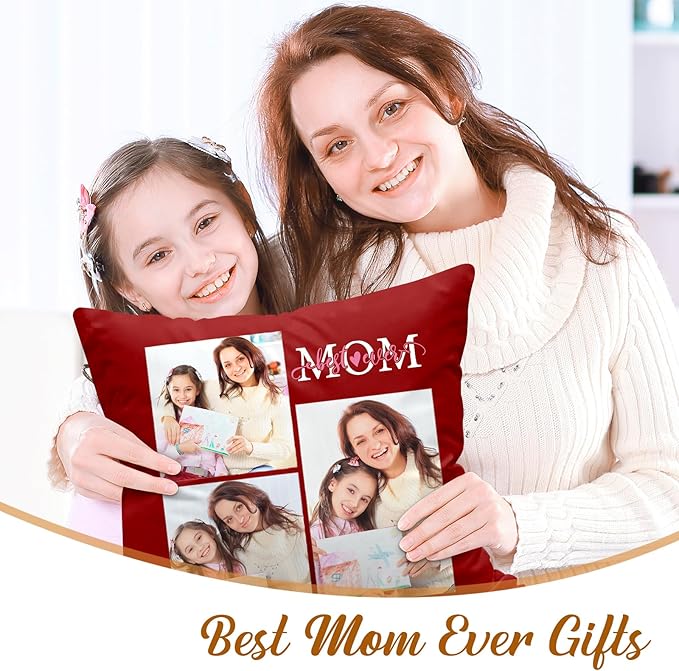 Custom Pillow with Insert, Personalized Throw Pillows with Picture Text - Double-Sided Printing | 5 Sizes & 10 Colors, Customized Pillow Gifts for Mom Grandma, Best Mom Ever Gifts