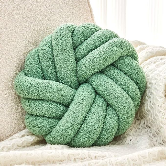 Uvvyui Knot Pillows, 14 Inch Decorative Throw Pillows Round Pillows Cushion, Soft Handmade Knotted Ball Pillow Plush Cushion Home Decor for Bed Couch Living Room (Sage Green, 14 Inch)