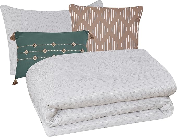 Modern Threads Hunter Gray Jacquard Comforter Set – 5 Piece Heathered Light Gray Bed Set with Decorative Pillows & Shams, Textured Soft Bedding for All Seasons, Queen