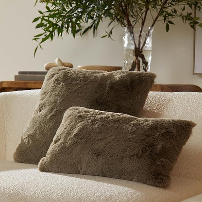 UnHide Squish - Faux Fur Pillow - Extra Soft Throw Pillow - Square Shaped Pillow, Polyester Fill - Machine Washable - Perfect for Living Room, Bedroom, or Guest Room - 20” x 20” - Beige Bear