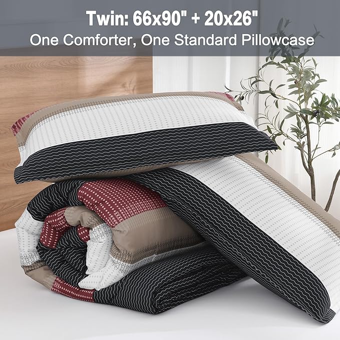 Litanika Twin Comforter Set Red Black - 2 Pieces Lightweight Summer Bedding Set, All Season Down Alternative Comforter (1 Comforter, 2 Pillowcases)