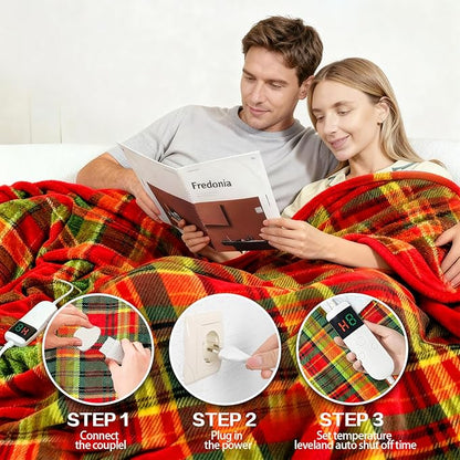 Electric Blanket Heated Throw, Soft Flannel 50"x60" Plaid Heating Blanket with 8 Hours Auto Off 10 Fast Heating Levels Machine Washable Sherpa Heated Blanket with Overheating Protection