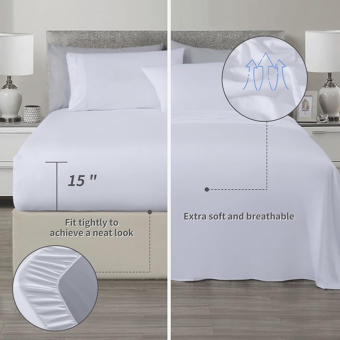 Chezmoi Collection Briar 7-Piece Queen Bed in a Bag - All Season Lightweight Microfiber Comforter Set - Includes Sheets & Shams - Blue/Brown/Beige Pleated Stripe Design
