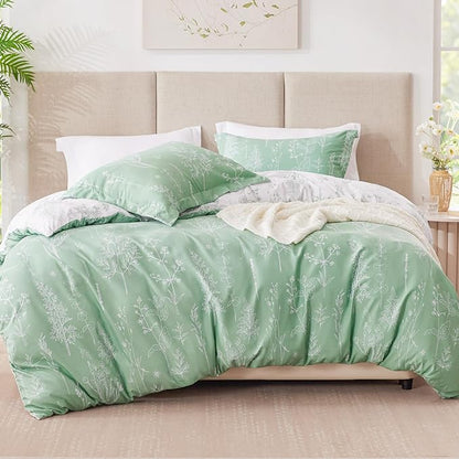 Love's cabin Sage Green Comforter Set Twin - Twin XL Size Comforter Set Dorm Bedding, 2 Pieces Cute Floral Bedding for Women, Soft Reversible Flowers Comforter, 1 Comforter & 1 Pillow Sham