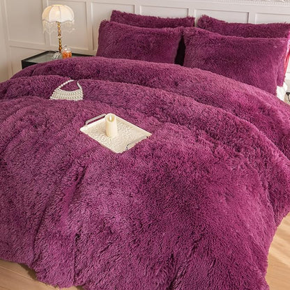chovy Faux Fur Plush Grape Purple Comforter Sets Twin - Ultra Soft Shaggy Flannel Velvet Fluffy Fuzzy 3PC Bedding Set （Comforter x 1 Pillowcases x 2）