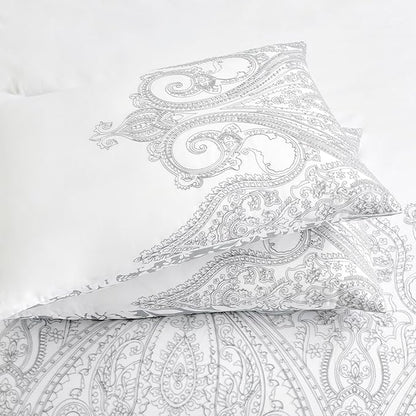 Sunshine Nicole Reversible Comforter Set, Brushed Microfiber Fabric with Embroidery for Front and Printed Microfiber Fabric for Reverse, 3 Pieces Grey White King