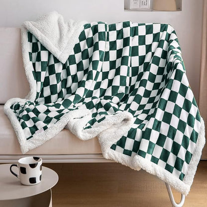 LOMAO Sherpa Throw Blanket Fleece Blanket with Checkered Pattern Soft Thick Blanket for Couch, Bed, Sofa Luxurious Warm and Cozy for All Seasons (Green, 60"x80")