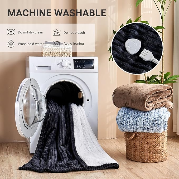 Heated Blanket Electric Queen, Soft Flannel Heating Blanket with 8 Hours Auto Off 10 Fast Heating Levels Machine Washable Sherpa Heated Blanket with Overheating Protection