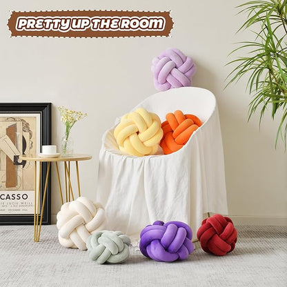 Knot Ball Pillow, Round Decorative Throw Pillows Cushion, 11 Inch Orange Soft Plush Knotted Pillows Pillow, Modern Home Throw Knot Decorative Cushion