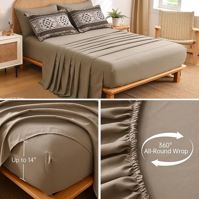 Anibedding Brown King Size Comforter Set 7 Pieces Boho Western Bedding Set for All Season, Aztec Bed in a Bag King Soft Microfiber Comforter Set with Sheets, Pillowcases & Shams