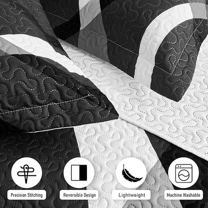 weesire Black and White Bedding Quilt King Size with 2 Shams, Modern Stripe Comforter Sets Classic Line Pattern Bedspreads Grey and White Coverlet, 96''x106''