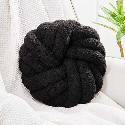 Uvvyui Knot Pillows, 14 Inch Decorative Throw Pillows Round Pillows Cushion, Soft Handmade Knotted Ball Pillow Plush Cushion Home Decor for Bed Couch Living Room (Black, 14 Inch)