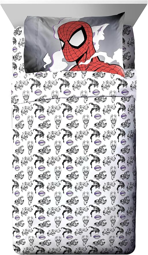 Jay Franco Kids Comforter Set Includes Sheets and Pillow Covers - Soft and Cozy Bed Set for Stylish Room Decor, Black - Marvel Comics, 5 Piece Twin Size Bedding