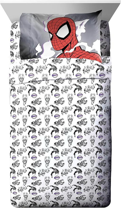 Jay Franco Kids Comforter Set Includes Sheets and Pillow Covers - Soft and Cozy Bed Set for Stylish Room Decor, Black - Marvel Comics, 5 Piece Twin Size Bedding