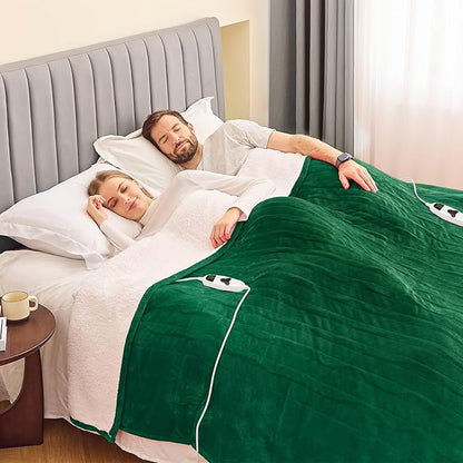 greenoak Heated Blanket Electric Queen Size 84"X90" Dual Control, Heating Blanket with 10 Heat Levels 8 Hours Auto-Off, Fleece Soft Gifts for Grandma Seniors Mom,Mint Green