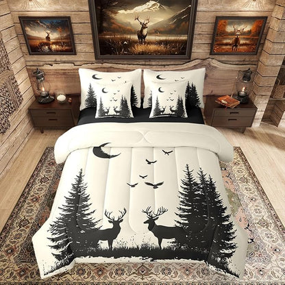 Erosebridal Queen Size Rustic Deer Comforter Set with Sheets 7 Pcs | Forest Cute Moose Wild Animal Bedding Set for Kids Boys Girls Farmhouse Cabin Lodge Bed in A Bag Tree Moon Woodland Quilt Sets