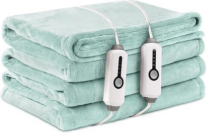 Electric Heated Blanket King Size 90"×100", Comfortable & Luxurious Flannel, 4 Heating Levels & 10 H Auto Shut Off, Mint Green
