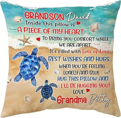 Hyturtle Personalized Grandson Pillow (Insert Included) Gifts from Grandma - Birthday Graduation for Grandson - Sea Turtle Custom Name Sofa Couch Cushion Home Decor Pillow