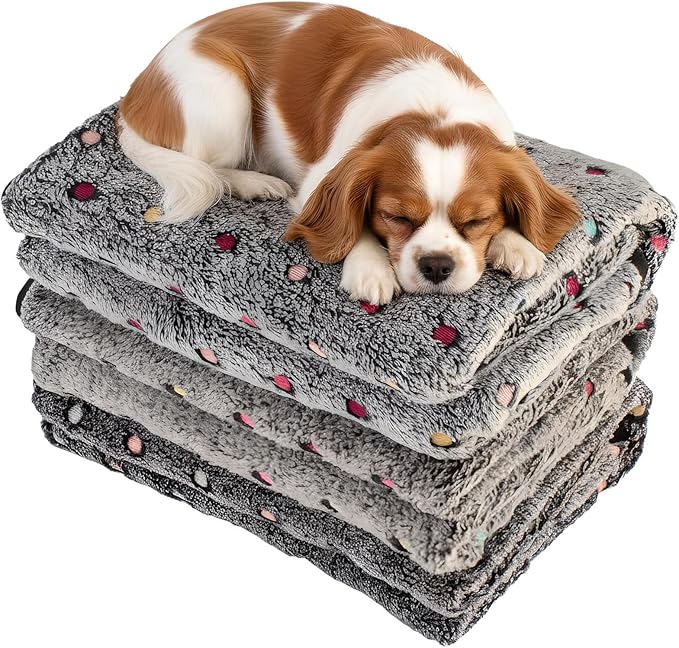 Three Piece Pet Blanket Set for Dogs Cats Soft Comfy Puppy and Kittens Bed Blanket Fluffy Fleece Pets Throw with Cute Patterns (Medium 30x20.5 inch, Gray Dots)