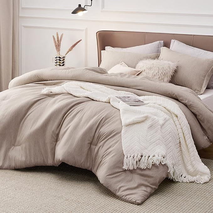Bedsure California King Comforter Set - Warm Taupe Soft Bedding for All Seasons, Cationic Dyed Bed Set, 3 Pieces, 1 California King Size Comforter (104"x96") and 2 Pillow Shams (20"x36"+2")