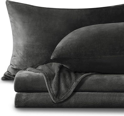 BEDELITE Flannel Sheets King Size Dark Grey - Super Soft Fleece Sheets Set Fluffy Extra Plush, 4 Piece(Include Fitted Sheet, Flat Sheet, 2 Pillowcases)
