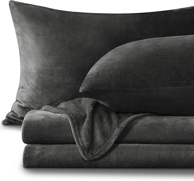 BEDELITE Flannel Sheets Full Size Dark Gray - Super Soft Fleece Sheets Set Fluffy Extra Plush, 4 Piece(Include Fitted Sheet, Flat Sheet, 2 Pillowcases)