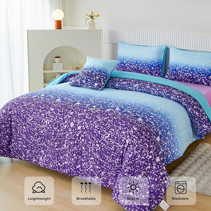 PERFEMET Queen Comforter Set with Sheets, 6 Pcs Blue Purple Girls Bedding Set, Tie Dye Rainbow Comforter for Queen Size Bed, Colorful Ombre Bedroom Decor Bed in A Bag for Teens Girls
